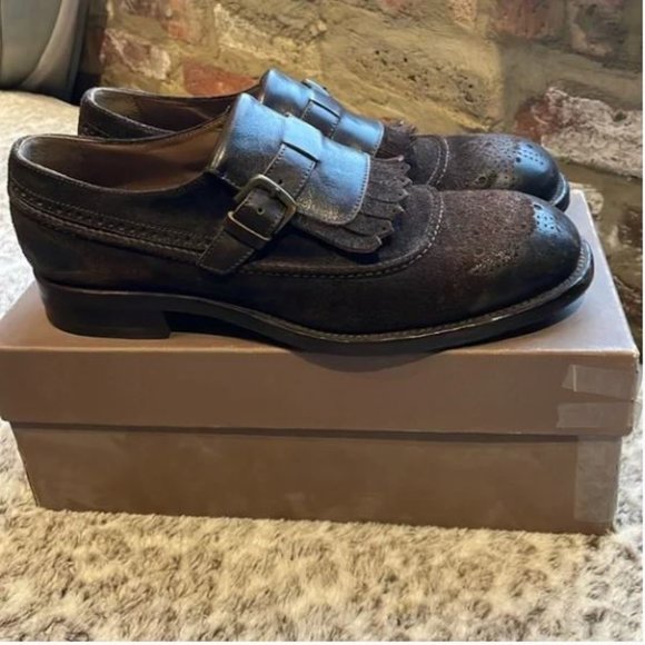 Pantanetti Men\'s Brown Distressed Monk Strap Kilted Loafer NIB